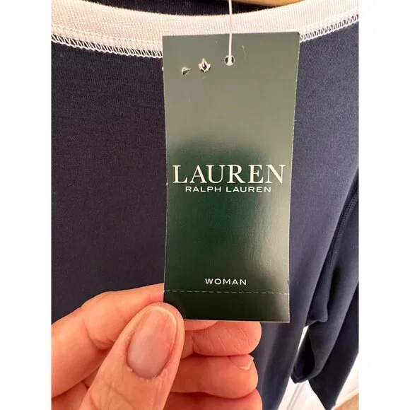 NEW Lauren Ralph Lauren Classics Navy Blue Boatneck Top Woman's Size 2X Nautical - Picture 6 of 10